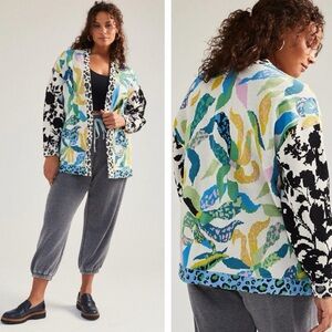 Maeve Anthropologie Savannah Contrast Cardigan Sweater Leopard Print Jungle